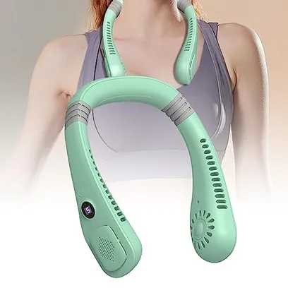 Foto do produto Ventilador de Pescoço Pendurado, Ventilador de Pescoço Portátil Mãos Livres USB Recarregável ABS Dobrável para Casa (Luz verde)