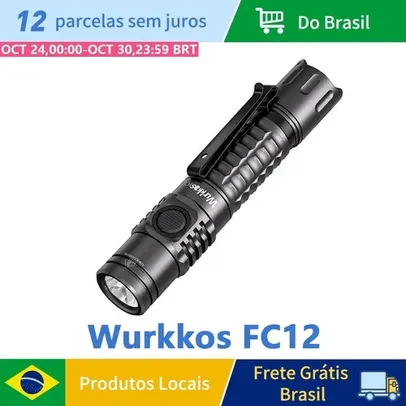 [Do Brasil ] Lanterna tática LED Wurkkos FC12 recarregável 18650, 2000lm, preta/cinza com bateria