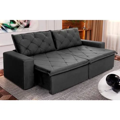 Sofá Cama Retrátil Reclinável 2,70m Bangkok Suede Velut Cinza molas no Assento - King House