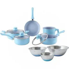 Conjunto de Panelas Everyday Azul 5 Peças + Conjunto Bowl Inox com Silicone Azul 3 Peças - La Cuisine - R$122