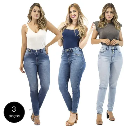 Kit com 3 Calças Jeans Feminina Imporium Skinny Cropped