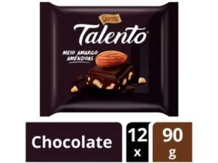 [Cliente Ouro]Barra de Chocolate Talento Amêndoas Meio Amargo - 90g 12 Unidades | R$ 49