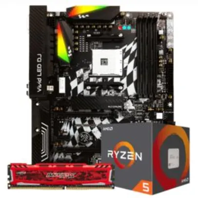 KIT PLACA MÃE BIOSTAR RACING X370GT7 RGB DDR4 + PROCESSADOR AMD RYZEN 5 2600X 3.6GHZ + MEMÓRIA DDR4 16GB - R$2189