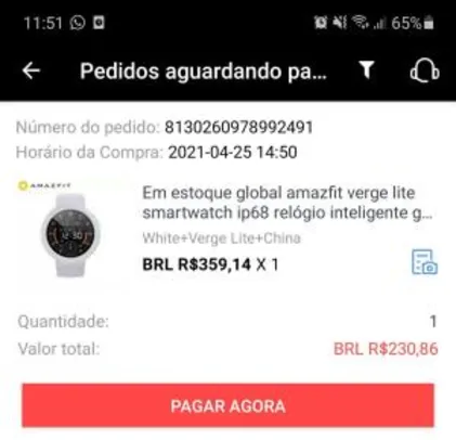 [Novos usuários] Smartwatch Xiaomi Verge Lite Branco | R$230