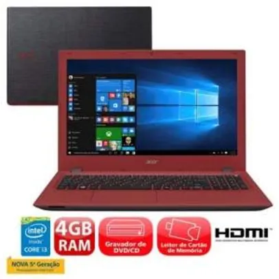 [extra] Notebook Acer Aspire E5-573-36M9 com Intel® Core™ i3-5015U, 4GB, 500GB, Gravador de DVD, Leitor de Cartões, HDMI, Bluetooth, LED 15.6" e Windo