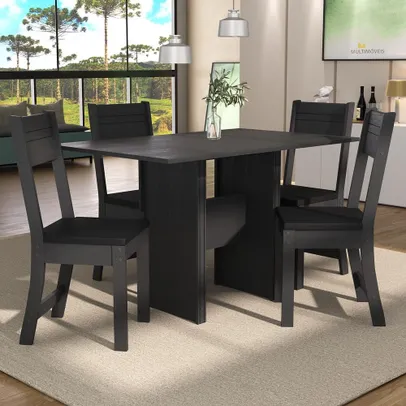 Conjunto Sala de Jantar Mesa 108 cm com 4 cadeiras Siena Multimóveis EX1000 Preto