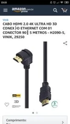 [Prime] Cabo HDMI 2.0 5m 90° R$22