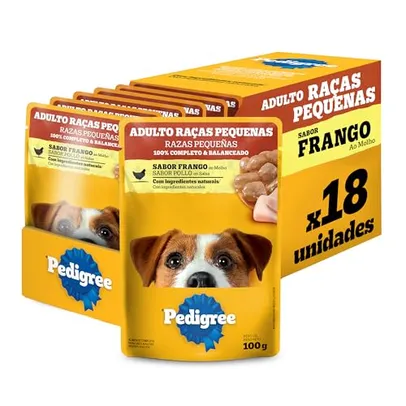 Pack Ração Úmida Pedigree Sachê Frango ao Molho para Cães Adultos de Raças Pequenas 100 g - 18 unidades