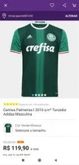 Camisa Palmeiras I 2016 s/nº Torcedor Adidas Masculina - Verde e Branco R$130