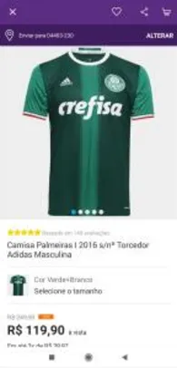 Camisa Palmeiras I 2016 s/nº Torcedor Adidas Masculina - Verde e Branco R$130