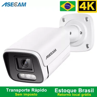 [BR] Câmera de Vigilância Ip Wifi ASECAM 8Mp com Led de Iluminação, Visão Noturna, Certificação Ip67