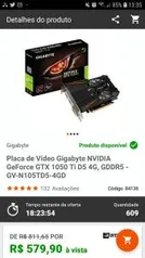 Placa de Vídeo Gigabyte NVIDIA GeForce GTX 1050 Ti D5 4G, GDDR5 - R$580