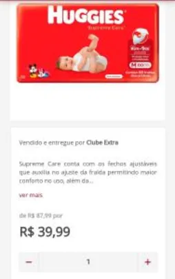 Fralda Huggies Supreme Care M - 80 Fraldas - R$40