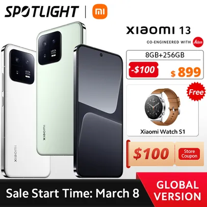 [Amanhã 08/03] Smartphone Xiaomi 13 256GB/8gb + SmartWatch Xiaomi S1