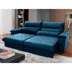 Sofá Retrátil Reclinável Grécia 2,70m Suede Velut Azul Marinho c/ Molas no Assento - King House