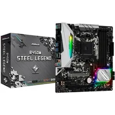 Placa-mãe ASRock B450M Steel Legend, AMD AM4, mATX, DDR4 - R$679