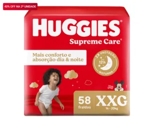 [40% OFF 2ª unid.] Fralda Huggies Supreme Care XXG 58 Unidades