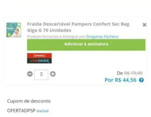 Fralda Descartável Pampers Confort Sec Bag Giga 70 Unidades - R$40,10