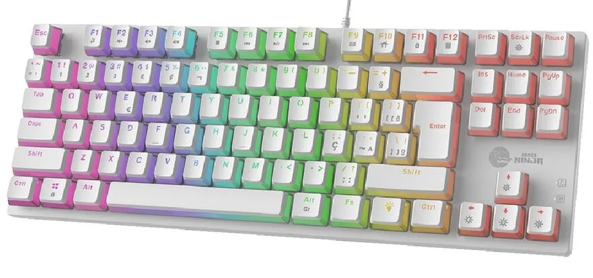 Teclado Mecânico Gamer Ninja Leap Pudim, Switch Blue, Rainbow, ABNT2, White