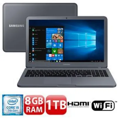 Notebook Samsung Core i5-7200U 8GB 1TB Tela 15.6” Windows 10 Expert NP350XAA-JD1BR - R$2099