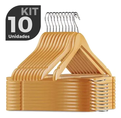 Cabide Kit Madeira Marrom 10 Unidades Organizador