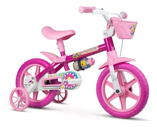 Bicicleta Infantil com roda treinamento Flower Aro 12 Nathor