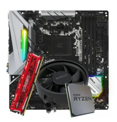 Kit Upgrade Placa Mãe ASRock B450M Steel Legend + Processador AMD Ryzen 5 3500 3.6GHz + Memória DDR4 8GB 2666MHz
