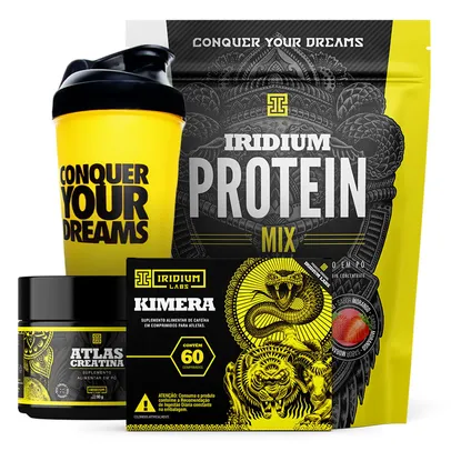 Kit Whey Protein Iridium Labs Mix, Kimera, Creatina e Coqueteleira