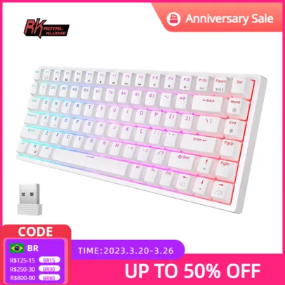 Teclado Mecânico Royal Kludge RK84 75% Wireless ABNT