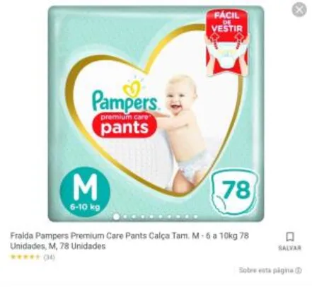 Fralda Pampers Premium care PANTS | R$ 54