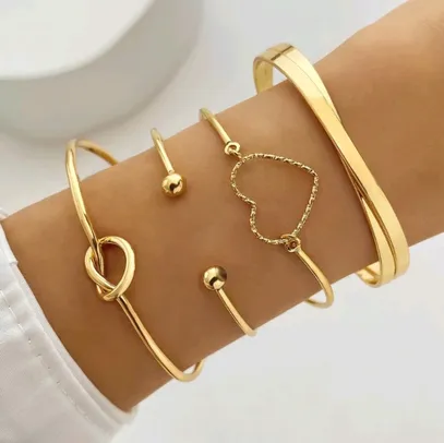 4 pçs Pulseira Banhada A Ouro Joias Femininas