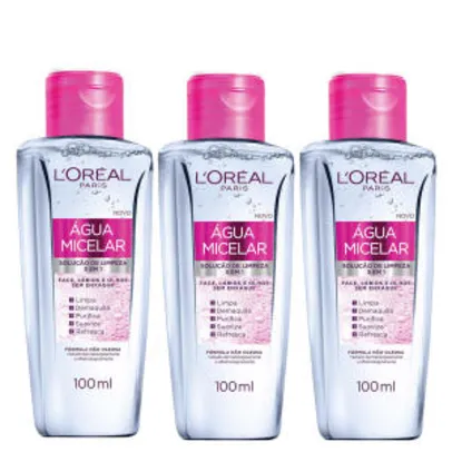 Kit L'Oréal Paris 3 Águas Micelar Solução de Limpeza Facial 5 em 1 100ml - R$32,99