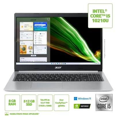 Notebook Acer Aspire 5 A515-54G-52FY Intel Core i5 10ª Gen Windows 11 Home MX250 8GB 512GB SDD 15.6'