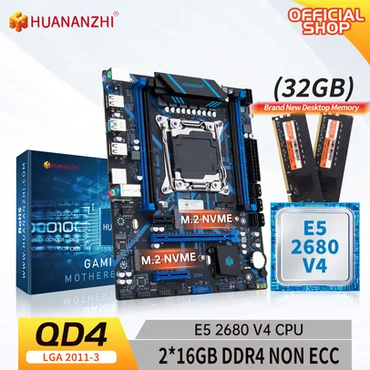 Conjunto placas mães Huananzhi QD4 + Xeon 2680 V4 + 32GB ram 3200mhz (2x16)