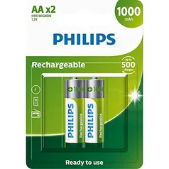 PHILIPS Pilha recarregável AA 1.2V 1.000mAh, padrão, R6B2RTU10/59