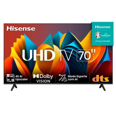 Smart TV 70” Hisense Ultra HD 4K DLED A6K com Sleep Timer, entrada HDMI e Wi-Fi - 70A51HSV