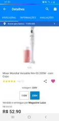 Mixer Mondial com copo no APP MAGALU