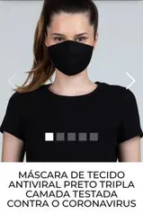 [AME+ desconto progressivo] MÁSCARA DE TECIDO ANTIVIRAL PRETO TRIPLA CAMADA TESTADA CONTRA O CORONAVIRUS R$16