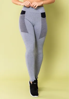 Calça legging energy mescla com recorte preto e tela