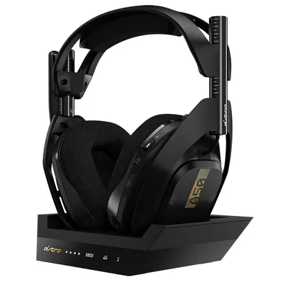 Headset Sem Fio ASTRO Gaming A50 + Base Station Gen 4 com Áudio Dolby/Dolby Atmos para Xbox Series, Xbox One, PC, Mac - Preto/Dourado - 939-001681