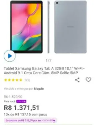[CLUBE DA LU] Tablet Samsung Galaxy Tab A 32GB 10,1” | R$1.234