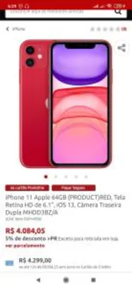 [Cartão Ponto Frio] Phone 11 64gb vermelho | R$ 4.084