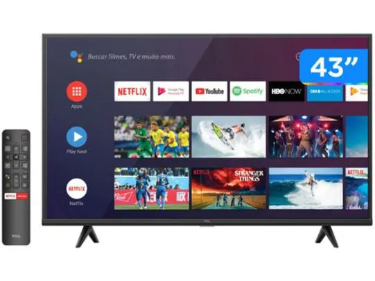 Smart TV 43” UHD 4K LED TCL 43P615 VA 60Hz - Android Wi-Fi Bluetooth HDR 3 HDMI 1 USB 