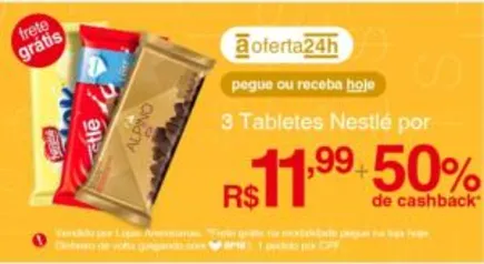 [Ame 50%] 3 Barras de chocolate Nestlé - R$12