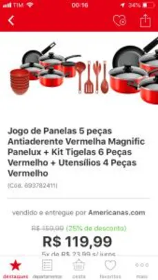 [APP] Jogo de Panelas 5 peças Antiaderente Magnific Panelux + Kit Tigelas 6 Peças + Utensílios 4 R$ 120