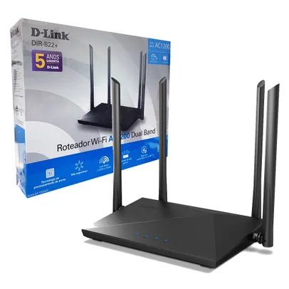 Roteador D-Link DIR-822 + Dual Band Wi-Fi AC1200 Mbps Dual-Band 4 Antenas IPV6 Bivolt Preto DIR-822 +