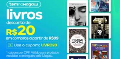 [APP Magalu] R$ 20 OFF em compras de livros acima de R$99