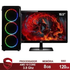 PC Gamer Completo AMD 10-Core CPU 3.8Ghz 8GB (Placa de vídeo Radeon R5 2GB) SSD 120GB Skill Monitor HDMI LED 19.5"