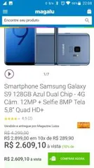 Smartphone Samsung Galaxy S9 128GB Azul Dual Chip - 4G Câm. 12MP + Selfie 8MP Tela 5,8” Quad HD+ por R$ 2609