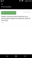 R$20 OFF em viagens no Uber pagando com cartão Next